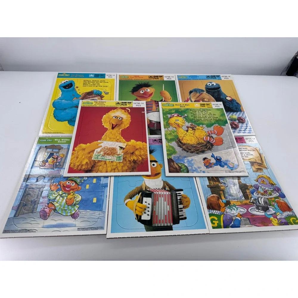 Golden Sesame Street Frame-Tray Puzzles‎ Set 8pc Kids 1986 Vintage New Big Bird